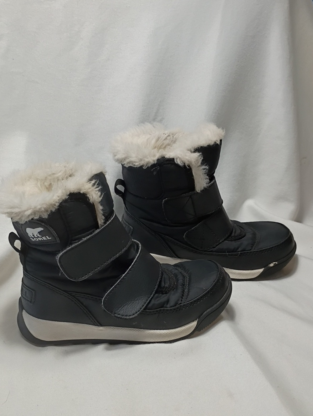 EUC Sorel Girls Whitney II Strap Snowboots Black And White Size 10 Waterproof